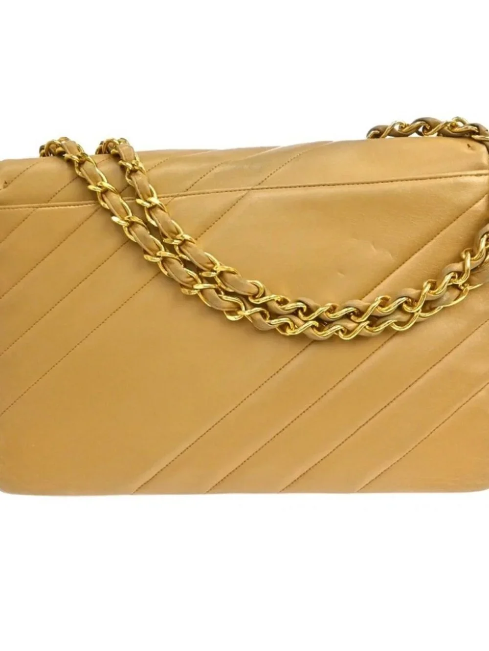 Chanel Beige Bias Stitch Medium Shoulder Bag